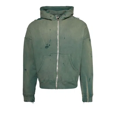 Pre-owned Saint Mxxxxxx Distressed Zip-up Hoodie 'green' | Men's Size M