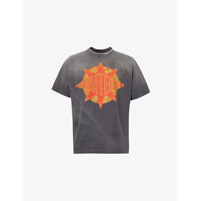 Saint Mxxxxxx Denim Tears Oversized Logo-print Cotton-jersey T-shirt In Black