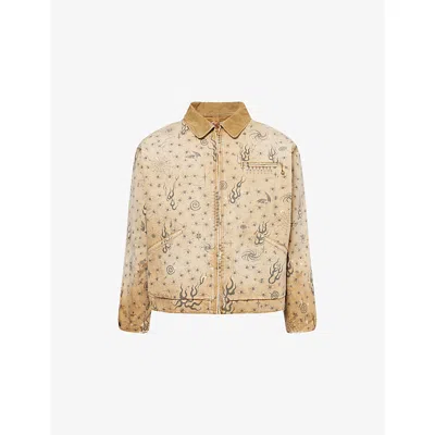 Saint Mxxxxxx Xxxxxx Mens Tan Dr Woo Printed Cotton Work Jacket