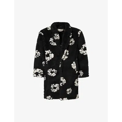 Saint Mxxxxxx Ens Notched-lapel Long-sleeve Regular-fit Faux-fur Coat Black