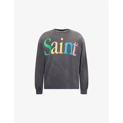 Saint Mxxxxxx Xxxxxx Mens Black Rainbow Text-print Long-sleeve Cotton T-shirt In Gray