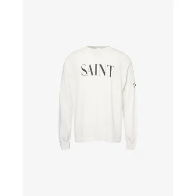 Saint Mxxxxxx Xxxxxx Mens White Text-print Long-sleeve Cotton T-shirt