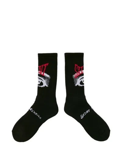 Saint Mxxxxxx Eye-motif Ribbed Socks In Black