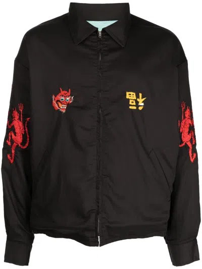 Saint Mxxxxxx Graphic-embroidered Shirt Jacket In Black