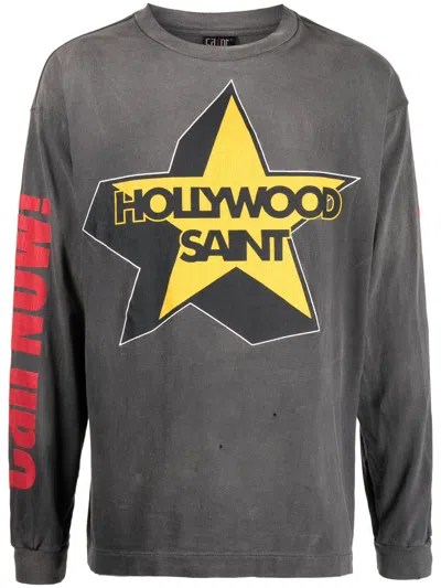 Saint Mxxxxxx Printed Distressed Cotton-jersey T-shirt In Black