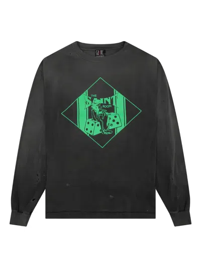 Saint Mxxxxxx Graphic-print Distressed Long-sleeve T-shirt In Black