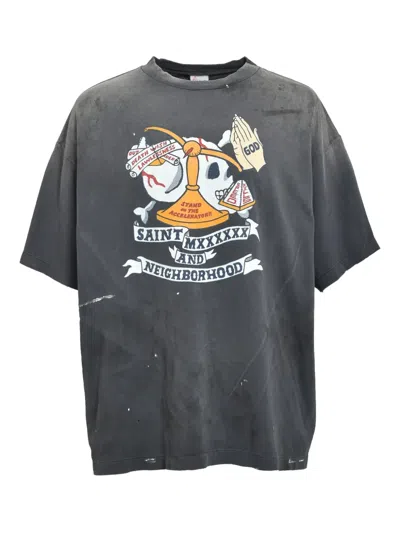 Saint Mxxxxxx Neighborhood Distressed Logo-print Cotton-jersey T-shirt In Animal Print