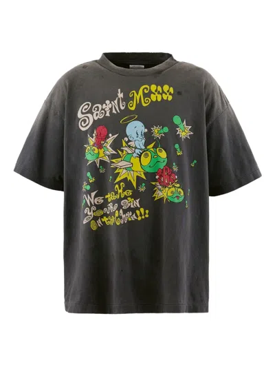 Saint Mxxxxxx Distressed Logo-print Cotton-jersey T-shirt In Gray