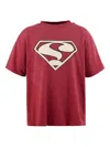 Saint Mxxxxxx Saint Superman Distressed Paint-splattered Printed Cotton-jersey T-shirt In Red