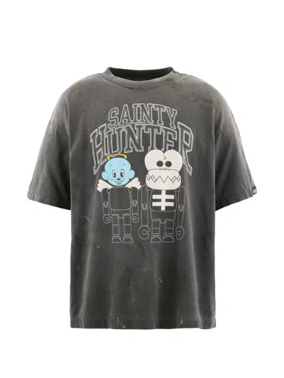 Saint Mxxxxxx Paint-splattered Printed Cotton-jersey T-shirt In Gray