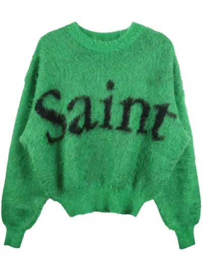Saint Mxxxxxx Intarsia-knit Mohair-blend Jumper In Green