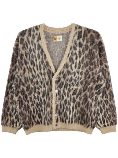 Saint Mxxxxxx Leopard-jacquard Brushed-knit Cardigan In Brown