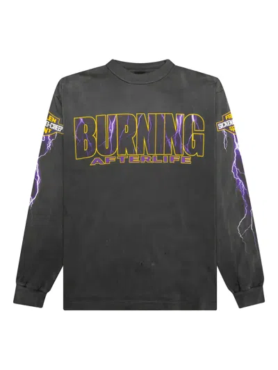 Saint Mxxxxxx Lightning-bolt Graphic Long-sleeve T-shirt In Black