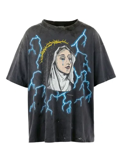 Saint Mxxxxxx Lightning-print T-shirt In Gray