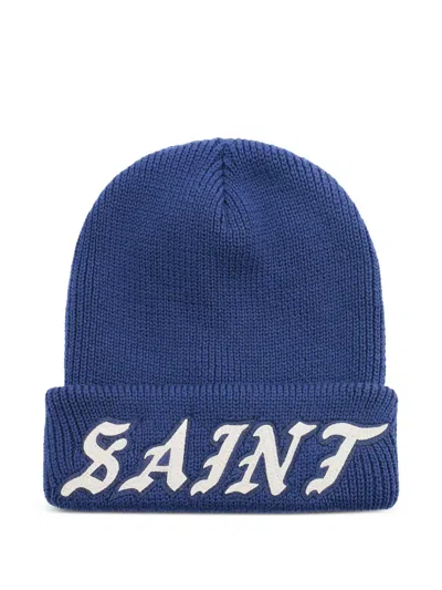 Saint Mxxxxxx Logo-appliqué Beanie Hat In Blue