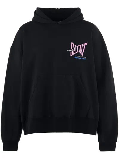 Saint Mxxxxxx Logo Cotton Hoodie In Black