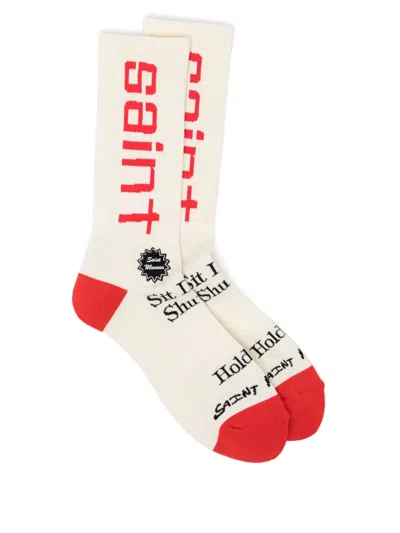 Saint Mxxxxxx Logo-embroidered Socks In Neutrals