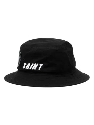 Saint Mxxxxxx Logo-patch Cotton Bucket Hat In Black