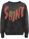 Saint Mxxxxxx Distressed Logo-print Cotton-jersey Sweatshirt In Grau