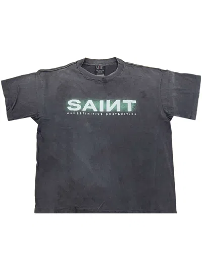 Saint Mxxxxxx Distressed Logo-print Cotton-jersey T-shirt In Gray