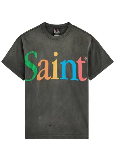 Saint Mxxxxxx Logo-print Distressed Cotton T-shirt In Black