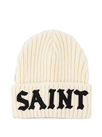 Saint Mxxxxxx Logo-embroidered Ribbed Beanie Hat In Neutral