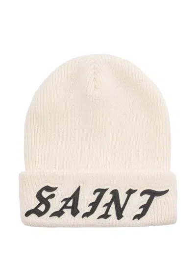 Saint Mxxxxxx Logo-embroidered Ribbed-knit Beanie In Neutral