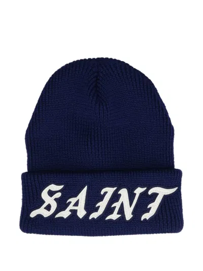 Saint Mxxxxxx Logo-patch Ribbed Beanie In Blue