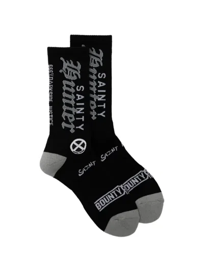 Saint Mxxxxxx Logo-print Intarsia-knit Socks In Black