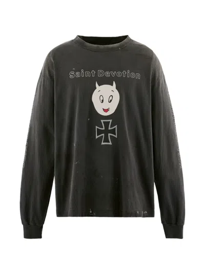 Saint Mxxxxxx Long-sleeve Graphic-print T-shirt In Gray