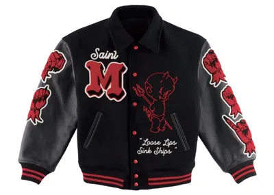 Pre-owned Saint Mxxxxxx Men's  Devil Varsity Jacket In Black
