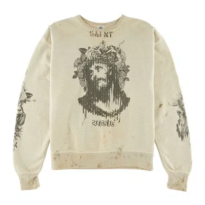 Pre-owned Saint Mxxxxxx Men's  Jesus Crewneck Sweatshirt In Grey In Gray