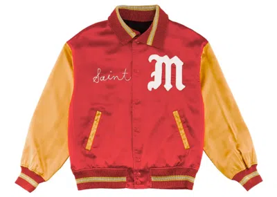 Pre-owned Saint Mxxxxxx Men's  Varsity Jacket In Red Yellow