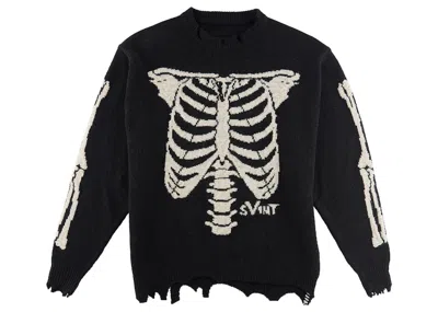 Pre-owned Saint Mxxxxxx Men's  X Vlone Bone Knit Sweater In Vintage Black