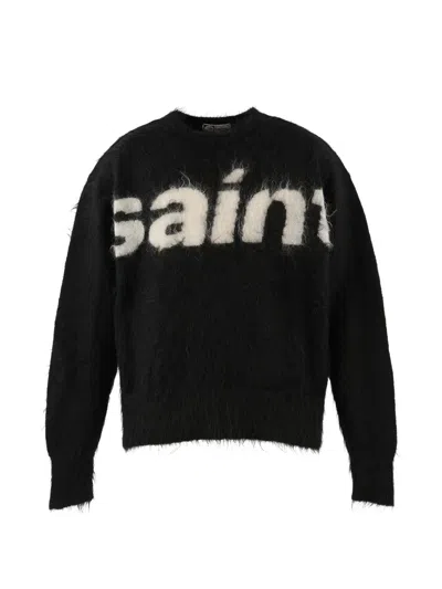 Saint Mxxxxxx Mohair-blend Intarsia-knit Sweater In Black