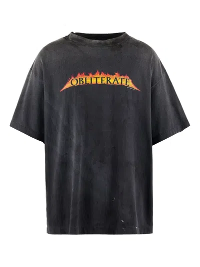 Saint Mxxxxxx Obliterate Printed Distressed Cotton-jersey T-shirt In Gray