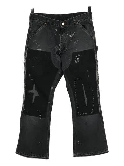Saint Mxxxxxx Panelled Distressed Denim Jeans In Black