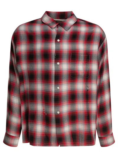 Saint Mxxxxxx Plaid Rayon Shirt With Distressed Details In Red