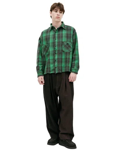Saint Mxxxxxx Distressed Checked Cotton-flannel Shirt In Green