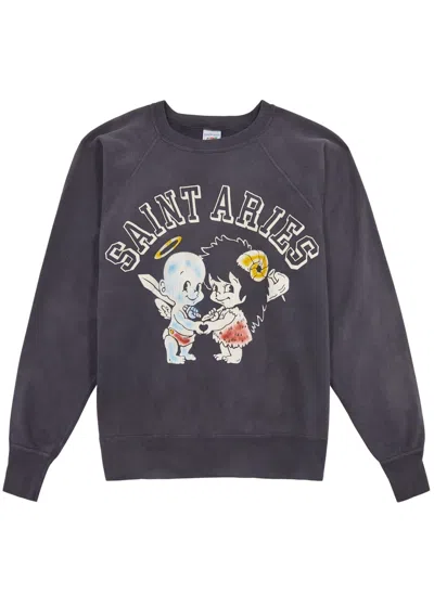 Saint Mxxxxxx Aries Saint Aries Printed Cotton-jersey Sweatshirt In Black