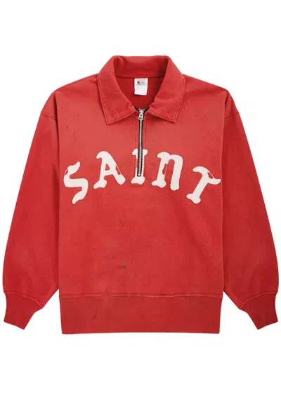 Saint Mxxxxxx Saint Logo Half-zip Cotton Sweatshirt In Red