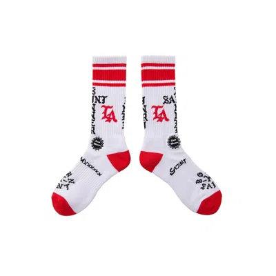 Saint Mxxxxxx Saint Sinner Socks In White/red