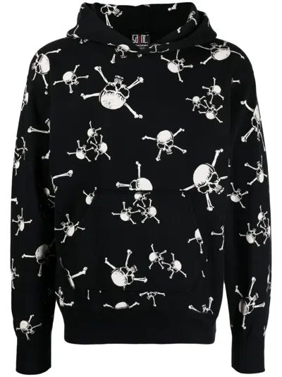 Saint Mxxxxxx Skull-print Cotton Hoodie In Black
