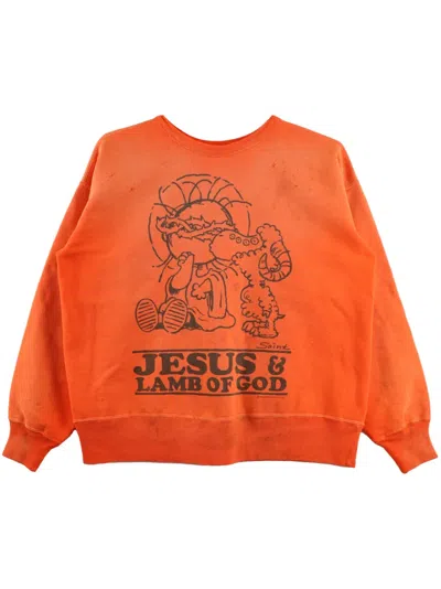 Saint Mxxxxxx Slogan-print Cotton Sweatshirt In Orange