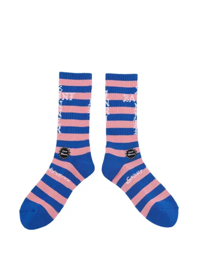Saint Mxxxxxx Striped Logo-patch Socks In Blue