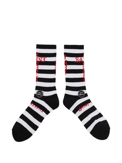 Saint Mxxxxxx Striped Logo-print Socks In Black