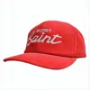 Saint Mxxxxxx Structured Corduroy Cap With Curved Brim And Embroidered Detailing In Red