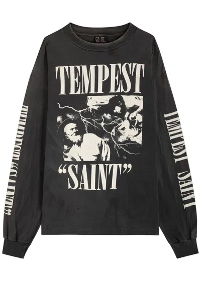 Saint Mxxxxxx Tempest Printed Cotton Top In Black