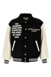 Saint Mxxxxxx Ens Black Logo-embroidered Loose-fit Wool-blend Bomber Jacket In Black