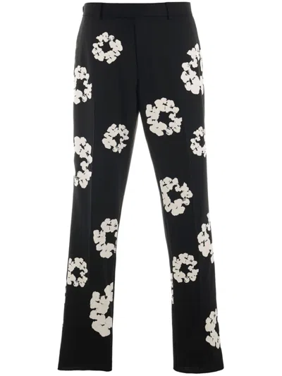 Saint Mxxxxxx Wreath-print Tailored Trousers In 黑色